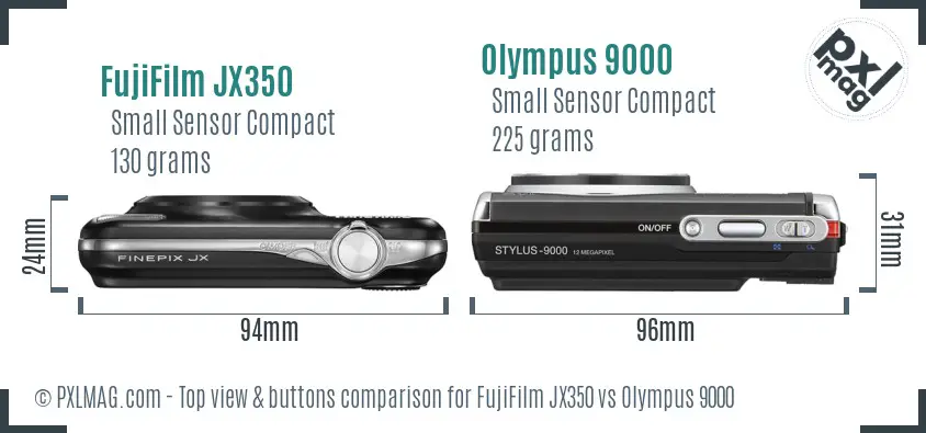 FujiFilm JX350 vs Olympus 9000 top view buttons comparison FujiFilm JX350 vs Olympus 9000 top view buttons comparison