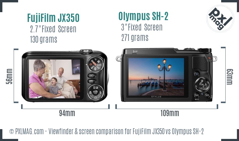 FujiFilm JX350 vs Olympus SH-2 Screen and Viewfinder comparison