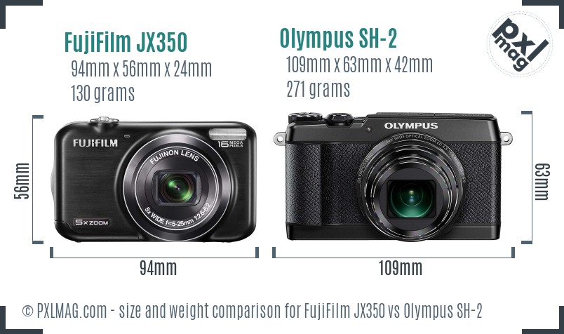 FujiFilm JX350 vs Olympus SH-2 size comparison