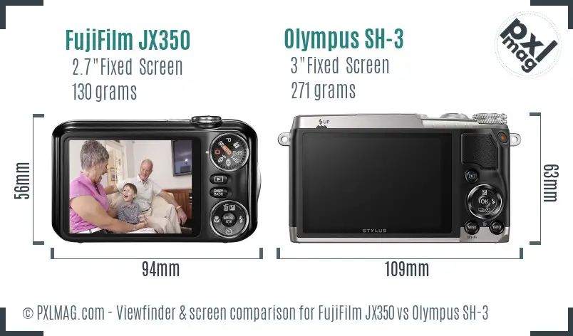 FujiFilm JX350 vs Olympus SH-3 Screen and Viewfinder comparison