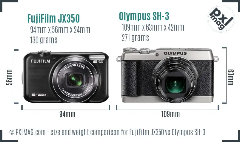 FujiFilm JX350 vs Olympus SH-3 size comparison