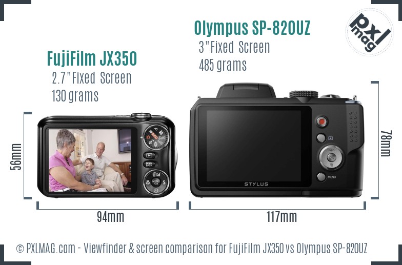 FujiFilm JX350 vs Olympus SP-820UZ Screen and Viewfinder comparison