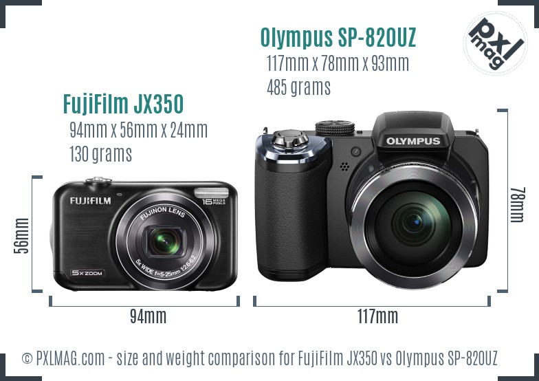 FujiFilm JX350 vs Olympus SP-820UZ size comparison