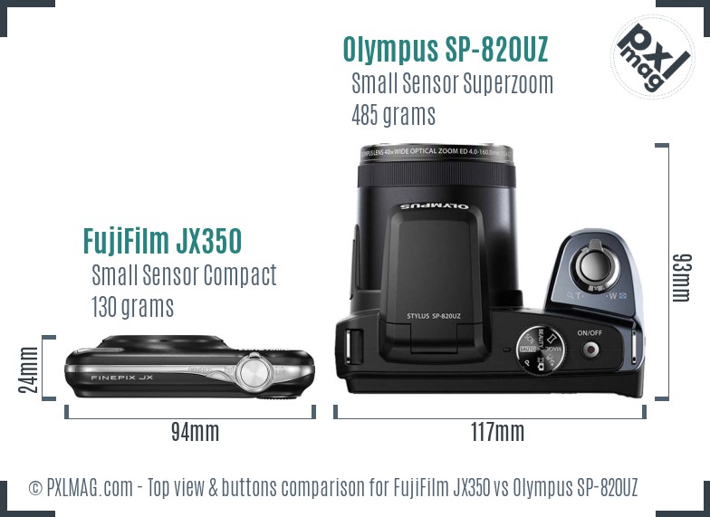 FujiFilm JX350 vs Olympus SP-820UZ top view buttons comparison