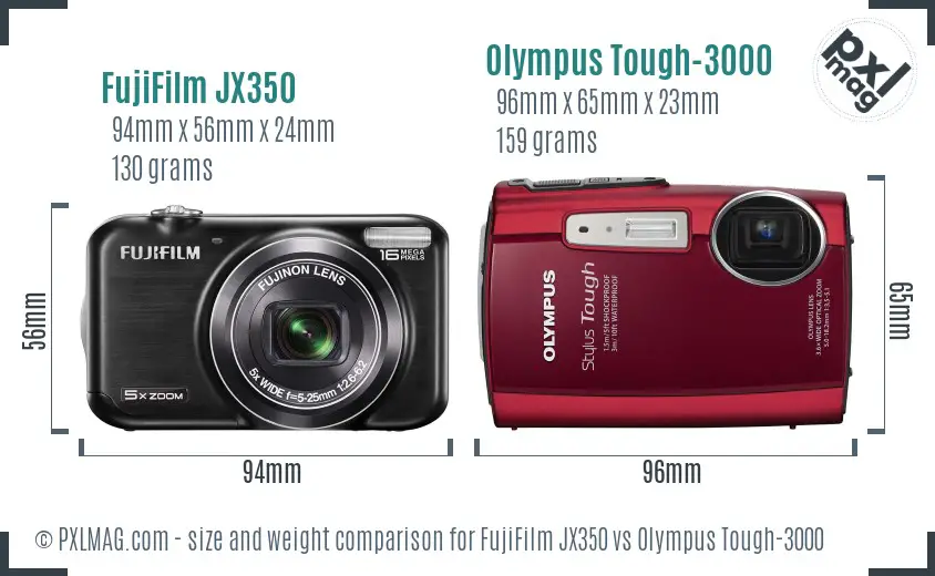 FujiFilm JX350 vs Olympus Tough-3000 size comparison