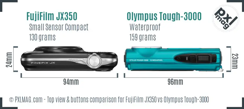 FujiFilm JX350 vs Olympus Tough-3000 top view buttons comparison