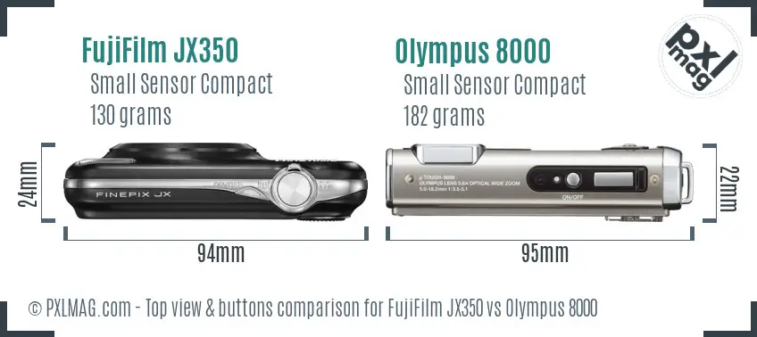 FujiFilm JX350 vs Olympus 8000 top view buttons comparison