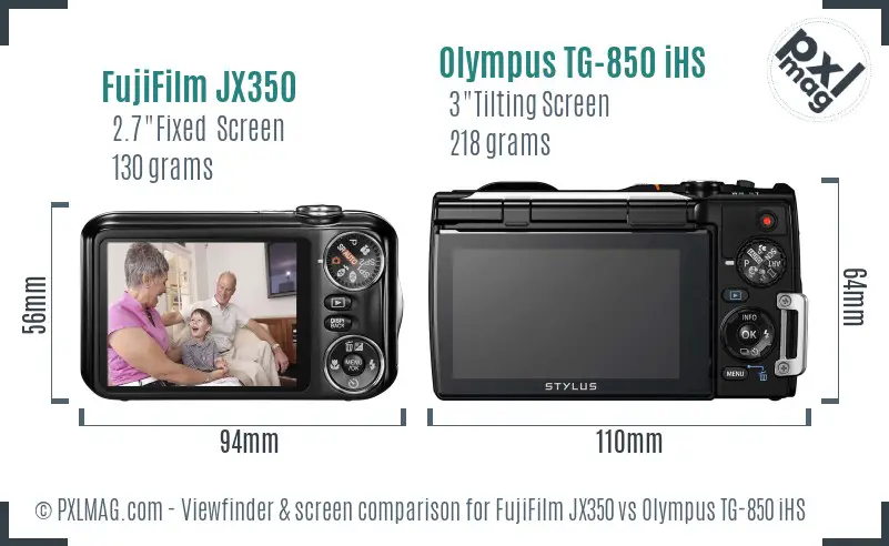 FujiFilm JX350 vs Olympus TG-850 iHS Screen and Viewfinder comparison