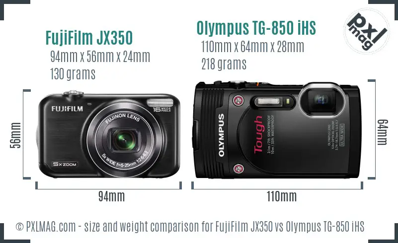 FujiFilm JX350 vs Olympus TG-850 iHS size comparison