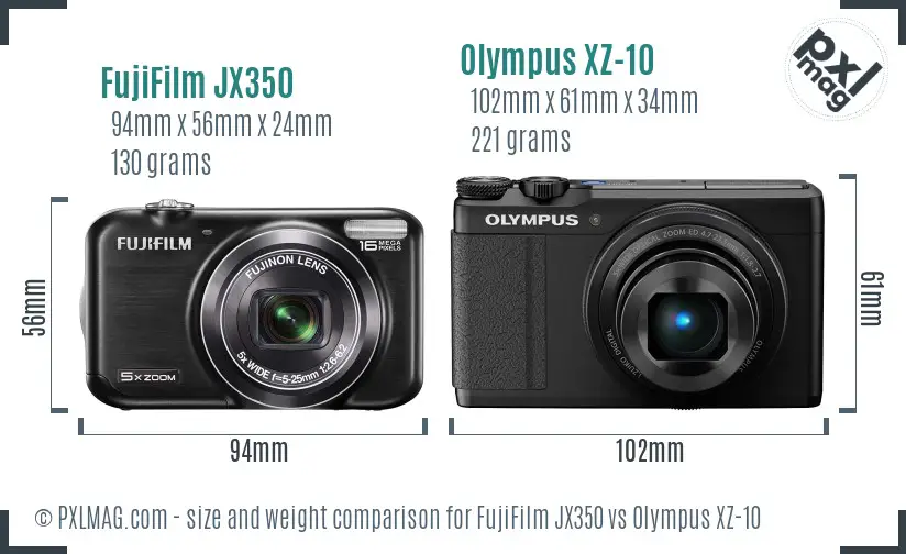 FujiFilm JX350 vs Olympus XZ-10 size comparison