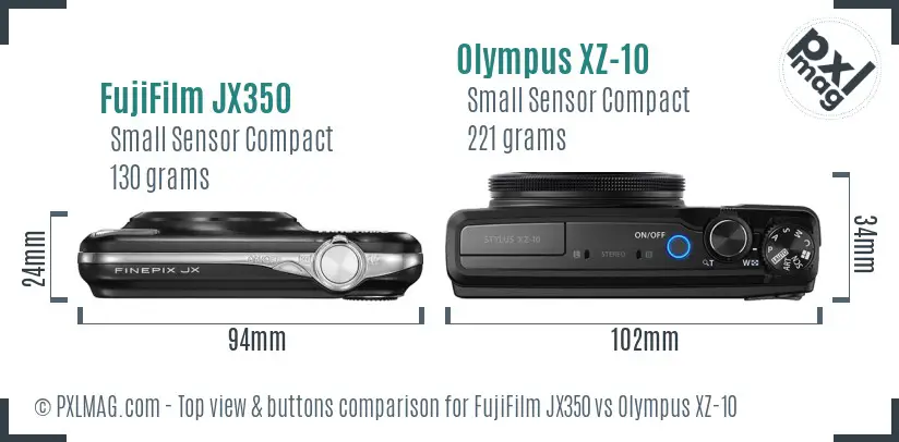 FujiFilm JX350 vs Olympus XZ-10 top view buttons comparison