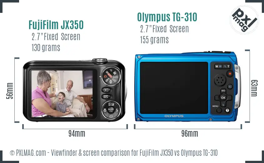 FujiFilm JX350 vs Olympus TG-310 Screen and Viewfinder comparison