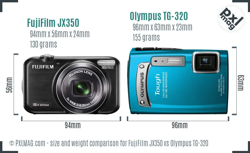 FujiFilm JX350 vs Olympus TG-320 size comparison