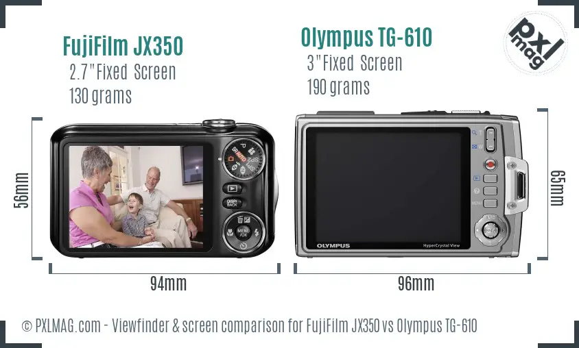 FujiFilm JX350 vs Olympus TG-610 Screen and Viewfinder comparison