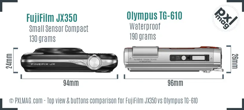 FujiFilm JX350 vs Olympus TG-610 top view buttons comparison