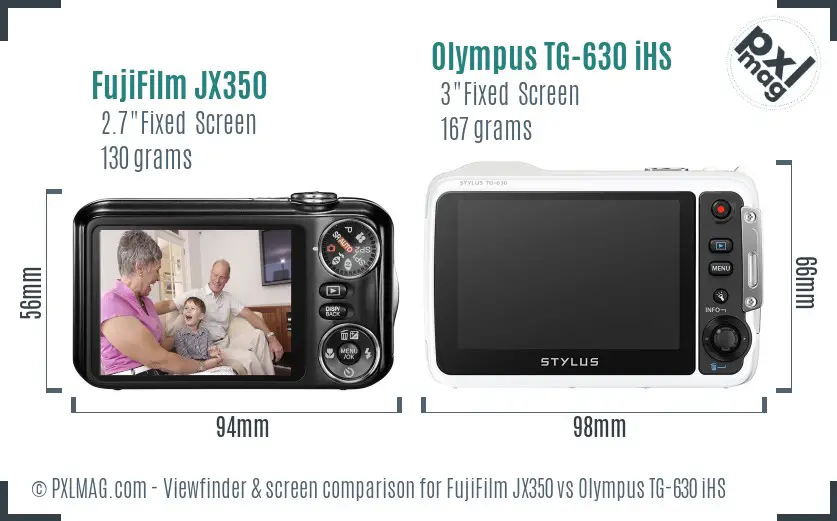 FujiFilm JX350 vs Olympus TG-630 iHS Screen and Viewfinder comparison