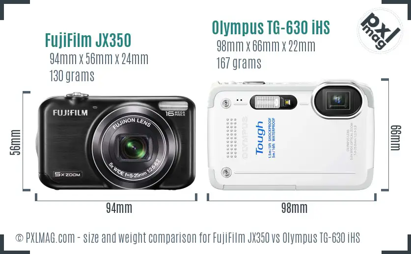 FujiFilm JX350 vs Olympus TG-630 iHS size comparison