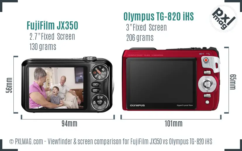 FujiFilm JX350 vs Olympus TG-820 iHS Screen and Viewfinder comparison