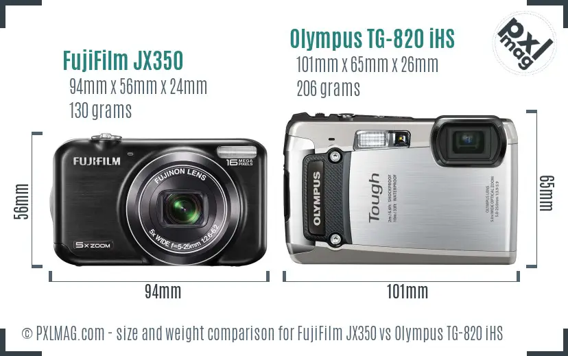 FujiFilm JX350 vs Olympus TG-820 iHS size comparison