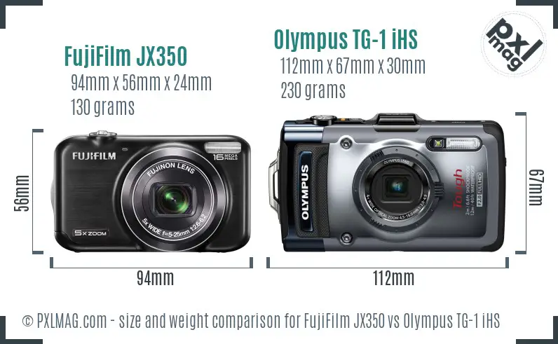 FujiFilm JX350 vs Olympus TG-1 iHS size comparison