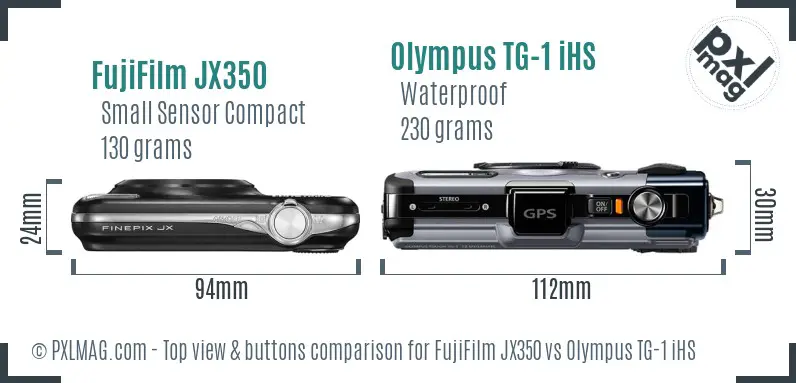 FujiFilm JX350 vs Olympus TG-1 iHS top view buttons comparison