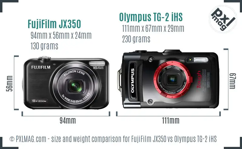 FujiFilm JX350 vs Olympus TG-2 iHS size comparison