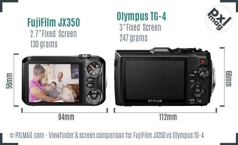 FujiFilm JX350 vs Olympus TG-4 Screen and Viewfinder comparison