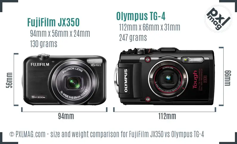 FujiFilm JX350 vs Olympus TG-4 size comparison