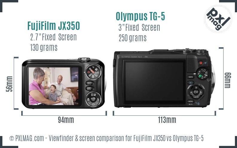 FujiFilm JX350 vs Olympus TG-5 Screen and Viewfinder comparison