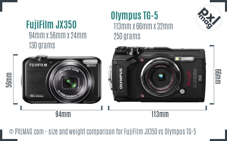 FujiFilm JX350 vs Olympus TG-5 size comparison FujiFilm JX350 vs Olympus TG-5 size comparison