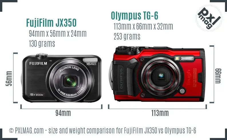 FujiFilm JX350 vs Olympus TG-6 size comparison FujiFilm JX350 vs Olympus TG-6 size comparison