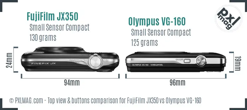FujiFilm JX350 vs Olympus VG-160 top view buttons comparison FujiFilm JX350 vs Olympus VG-160 top view buttons comparison