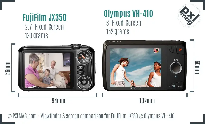 FujiFilm JX350 vs Olympus VH-410 Screen and Viewfinder comparison