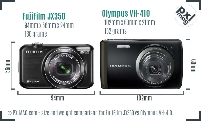 FujiFilm JX350 vs Olympus VH-410 size comparison