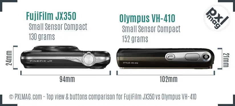 FujiFilm JX350 vs Olympus VH-410 top view buttons comparison
