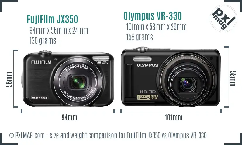 FujiFilm JX350 vs Olympus VR-330 size comparison