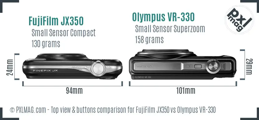FujiFilm JX350 vs Olympus VR-330 top view buttons comparison