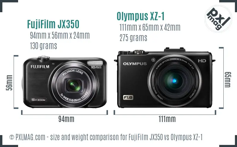 FujiFilm JX350 vs Olympus XZ-1 size comparison
