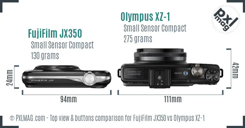 FujiFilm JX350 vs Olympus XZ-1 top view buttons comparison