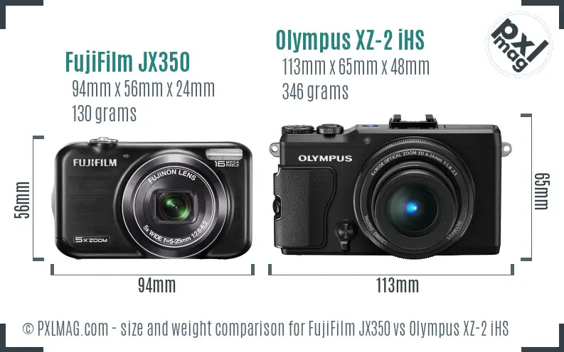 FujiFilm JX350 vs Olympus XZ-2 iHS size comparison
