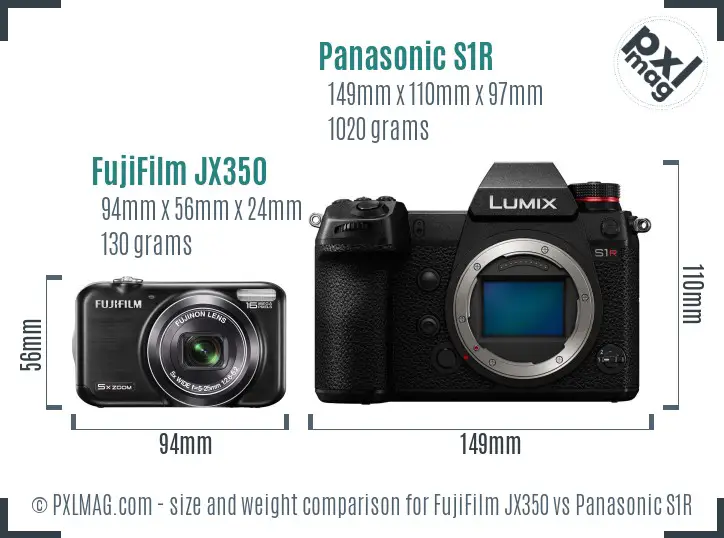 FujiFilm JX350 vs Panasonic S1R size comparison