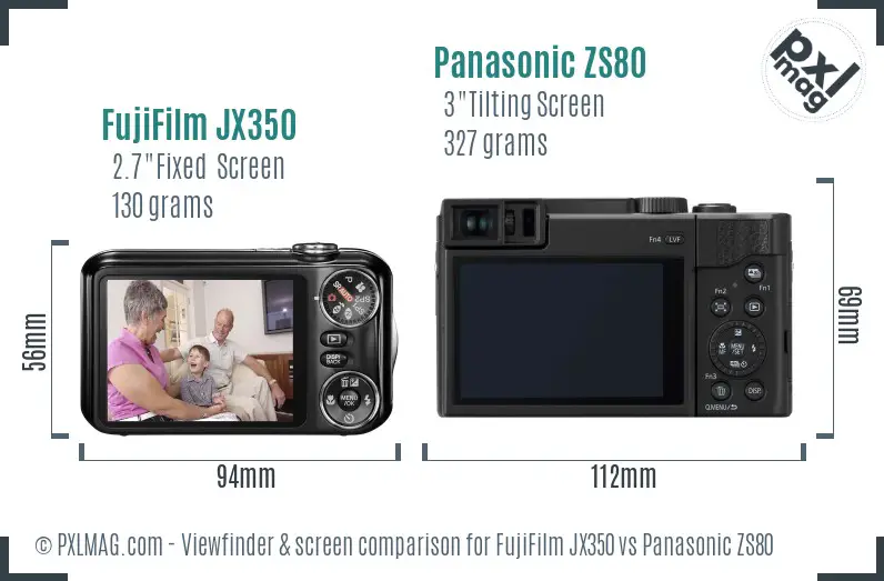 FujiFilm JX350 vs Panasonic ZS80 Screen and Viewfinder comparison