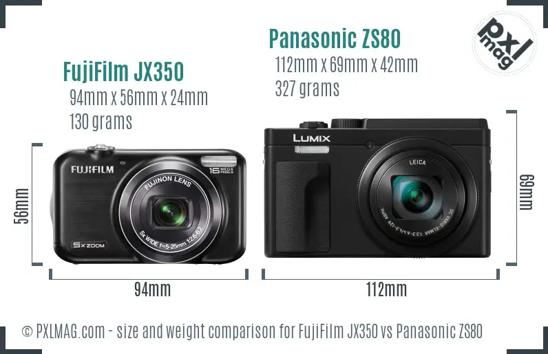 FujiFilm JX350 vs Panasonic ZS80 size comparison