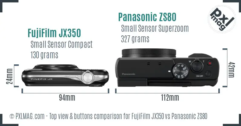 FujiFilm JX350 vs Panasonic ZS80 top view buttons comparison