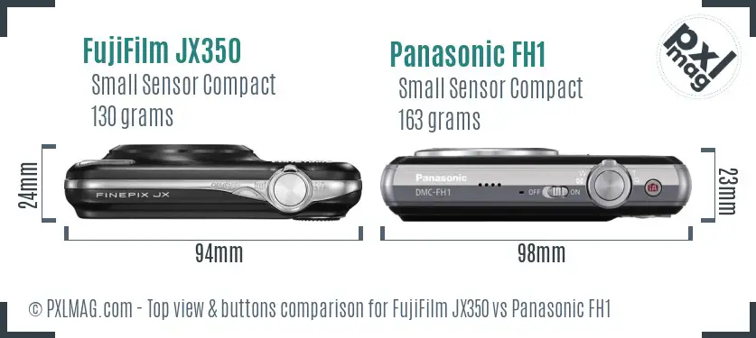 FujiFilm JX350 vs Panasonic FH1 top view buttons comparison