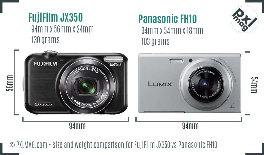 FujiFilm JX350 vs Panasonic FH10 size comparison