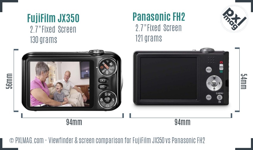 FujiFilm JX350 vs Panasonic FH2 Screen and Viewfinder comparison