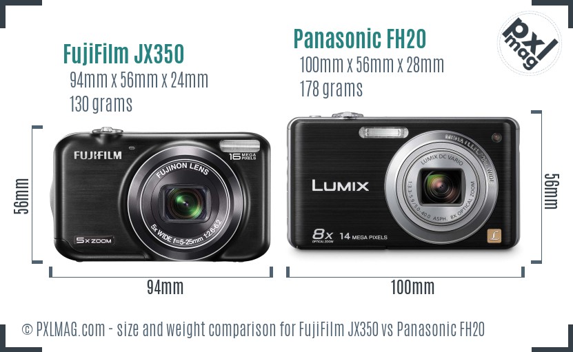 FujiFilm JX350 vs Panasonic FH20 size comparison