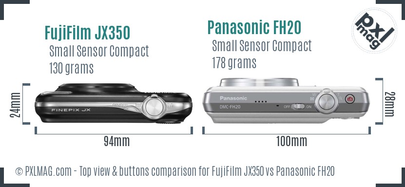 FujiFilm JX350 vs Panasonic FH20 top view buttons comparison