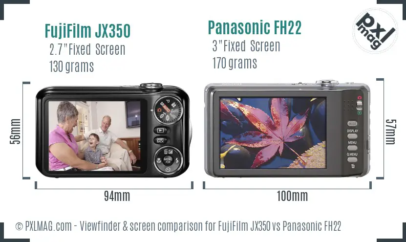 FujiFilm JX350 vs Panasonic FH22 Screen and Viewfinder comparison